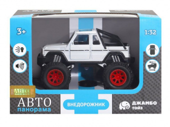 Машина ''АВТОПАНОРАМА'' Внедорожник-пикап, белый, 1/32, свет, звук, инерция, в/к 19*10*12,5 см