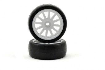 Tires & wheels, assembled, glued (12-spoke white wheels, slick tires) (2)