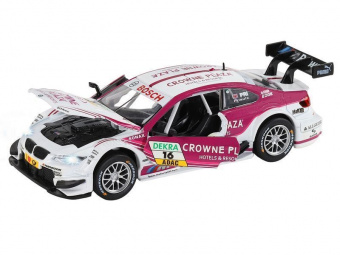 Машина ''АВТОПАНОРАМА'' BMW M3 DTM, белый-розовый, 1/32, свет, звук, инерция, в/к 17,5*13,5*9 см