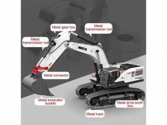 Радиоуправляемый экскаватор HUI NA TOYS, белый 2.4G 22CH 1/14 RTR