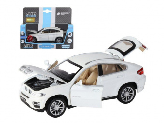 Машина ''АВТОПАНОРАМА'' BMW X6, белый, 1/32 , свет, звук, инерция, в/к 17,5*13,5*9 см