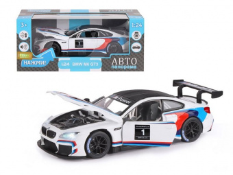Машина ''АВТОПАНОРАМА'' BMW M6 GT3, белый, 1/24, свет, звук, в/к 24,5*12,5*10,5 см