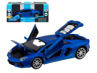 Машина АВТОПАНОРАМА Lamborghini Aventador Coupé, 1/24, синий, свет, звук, в/к 24,5*12,5*10,5 см