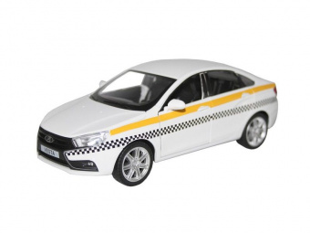 Машина ''АВТОПАНОРАМА'' LADA VESTA ТАКСИ белый, 1/24, свет, звук, инерция, в/к 24,5*12,5*10,5 см