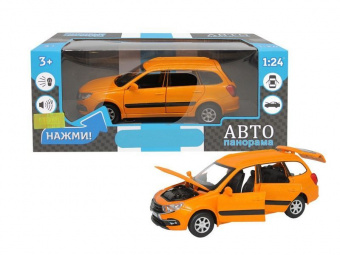 Машина ''АВТОПАНОРАМА'' LADA GRANTA CROSS,оранж, 1/24, свет, звук, инерция, в/к 24,5*12,5*10,5 см