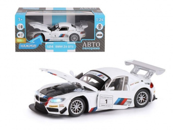 Машина ''АВТОПАНОРАМА'' BMW Z4 GT3, белый, 1/24, свет, звук, в/к 24,5*12,5*10,5 см