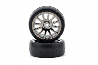 Tires & wheels, assembled, glued (12-spoke black chrome wheels, slick tires) (2)