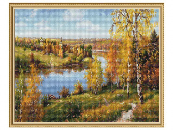 Картина мозаикой с нанесенной рамкой 40х50 ПРИЩЕПА. ОСЕНЬ. ГЛУБИНКА (32 цвета)