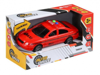 Машина AUTODRIVE Такси 15см инерц. на бат. со светом и звуком, красный,  в/к 19,5*8,5*10,5