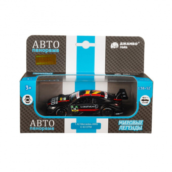 Машина АВТОПАНОРАМА Mercedes-AMG C 63 DTM, черный, 1/43, инерция, откр двери, в/к 17,5*12,5*6,5