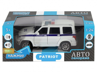 Машина ''АВТОПАНОРАМА'' УАЗ PATRIOT Полиция, 1/26, свет, звук, инерция, в/к 24,5*12,5*10,5 см