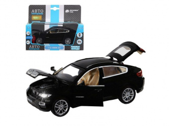 Машина АВТОПАНОРАМА BMW X6, черный, 1/32, свет, звук, инерция, в/к 17,5*13,5*9 см