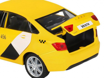 Машина ''АВТОПАНОРАМА'' Яндекс.Такси  LADA VESTA, желтый, 1/24, свет. звук. эффект., инерция, в/к 24,5*12,5*10,5 см