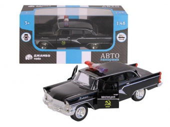Машина ''АВТОПАНОРАМА'' Милиция, черный, 1/48, инерция, в/к 14*5,5*6,6 см