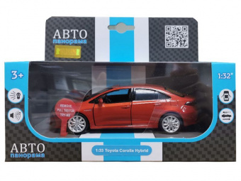 Машина АВТОПАНОРАМА Toyota Corolla Hybrid, 1/32, красный, инерция, свет, звук, в/к 17,5*13,5*9 см