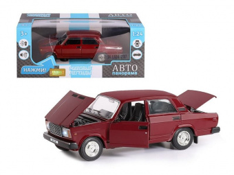 Машина ''АВТОПАНОРАМА'' ВАЗ 2107, 1/24, бордовый, инерция, в/к  24,5x12,5x10,5 см