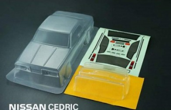 Кузов не окрашенный Nissan Cedric с отражателями, масками и наклейками 1:10