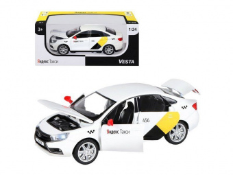 Машина ''АВТОПАНОРАМА'' Яндекс.Такси  LADA VESTA, белый, 1/24, свет. звук. эффект., инерция, в/к 24,5*12,5*10,5 см
