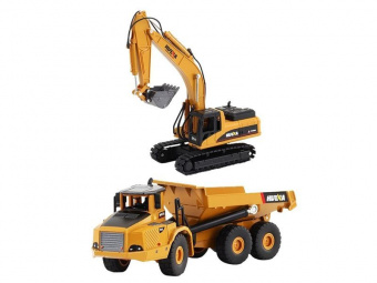 Металлический экскаватор с ковшом + самосвал HUI NA TOYS 1/50