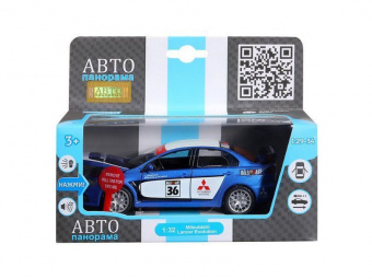 Машина АВТОПАНОРАМА Mitsubishi Lancer Evolution, 1/32, синий, свет, звук, в/к 18*9*13,5 см