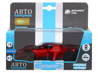 Машина ''АВТОПАНОРАМА'' Ford GT, красный, 1/32, свет, звук, инерция, в/к 17,5*12,5*6,5 см