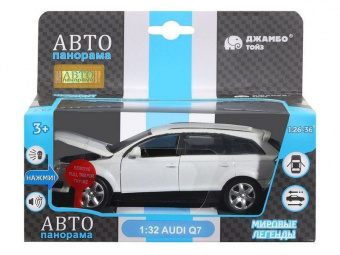 Машина ''АВТОПАНОРАМА'' Audi Q7, белый, 1/32, свет, звук, инерция, в/к 17,5*13,5*9 см