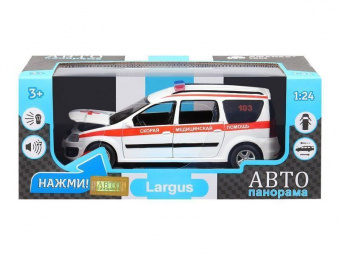 Машина ''АВТОПАНОРАМА'' LADA LARGUS Скорая помощь, 1/24, свет, звук, инерция, в/к 24,5*12,5*10,5 см
