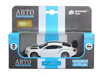 Машина ''АВТОПАНОРАМА'' Bentley Continental GT3, белый, 1/43, инерция, в/к 17,5*12,5*6,5 см