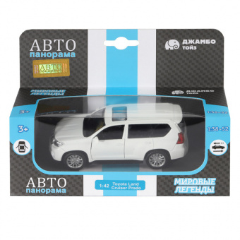 Машина АВТОПАНОРАМА Land Cruiser Prado, белый, 1/42, инерция, откр. двери, в/к 17,5*12,5*6,5 см