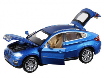 Машина АВТОПАНОРАМА BMW X6, синий, 1/32, свет, звук, инерция, в/к 17,5*13,5*9 см