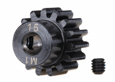 Пиньен, 15-T pinion (machined) (1.0 metric pitch) (fits 5mm shaft): set screw (compatible with steel s