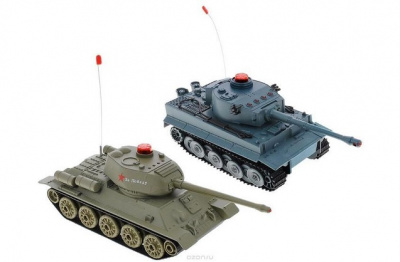Танковый бой HuanQi Т-34 и Tiger 1:32 2.4G (два танка, з/у, акк)