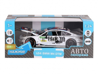 Машина ''АВТОПАНОРАМА'' BMW M4, белый, 1/24, свет, звук, в/к 24,5*12,5*10,5 см