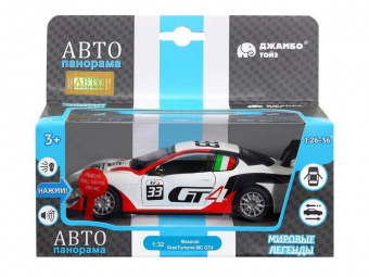 Машина ''АВТОПАНОРАМА'' Maserati Gran Turismo MC GT4, белый, 1/32, свет, звук, в/к 17,5*13,5*9 см