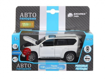 Машина ''АВТОПАНОРАМА'' Land Cruiser Prado, белый, 1/32, свет, звук, инерция, в/к 17,5*13,5*9 см