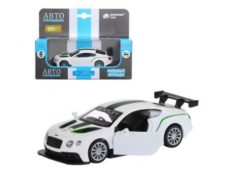 Машина ''АВТОПАНОРАМА'' Bentley Continental GT3, белый, 1/43, инерция, в/к 17,5*12,5*6,5 см