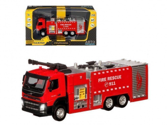 Машина ''АВТОПАНОРАМА'' Volvo пожарная машина, красный, 1/50, свет, звук, в/к 28*14*10 см