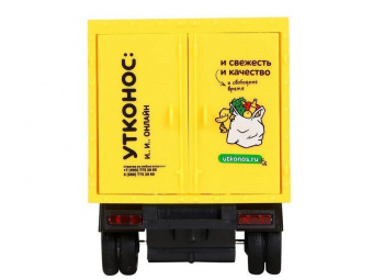 Машина АВТОПАНОРАМА ГАЗель-бизнес Утконос Клубника, 1/28, желтый, свет, звук, в/к 24*14*12 см