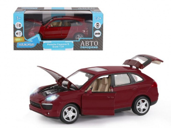 Машина ''АВТОПАНОРАМА'' Porsche Cayenne S, бордовый, 1/24, в/к 24,5*12,5*10,5 см
