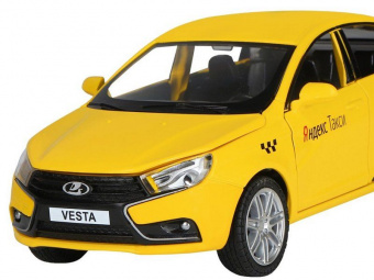 Машина ''АВТОПАНОРАМА'' Яндекс.Такси  LADA VESTA, желтый, 1/24, свет. звук. эффект., инерция, в/к 24,5*12,5*10,5 см