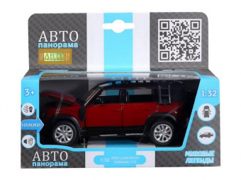 Машина АВТОПАНОРАМА Land Rover Defender 110, 1/32, красный, свет, звук, в/к 17,5*13,5*9 см