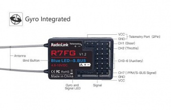 Аппаратура RadioLink RC6GS (авто-судо, 6 каналов) с приемником R7FG