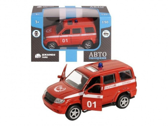 Машина ''АВТОПАНОРАМА'' Пожарная служба, красный, 1/50, инерция, в/к 12*7*5,5 см