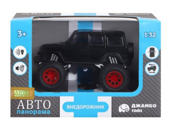 Машина ''АВТОПАНОРАМА'' Внедорожник, черный, 1/32, свет, звук, инерция, в/к 19*10*12,5 см