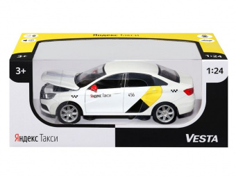 Машина ''АВТОПАНОРАМА'' Яндекс.Такси  LADA VESTA, белый, 1/24, свет. звук. эффект., инерция, в/к 24,5*12,5*10,5 см