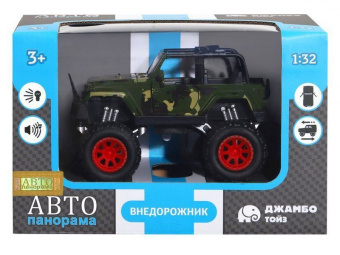Машина ''АВТОПАНОРАМА'' Внедорожник, хаки, 1/32, свет, звук, инерция, в/к 19*10*12,5 см