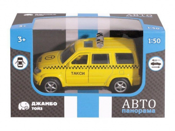 Машина ''АВТОПАНОРАМА'' Такси, желтый, 1/50, инерция, в/к 12*7*5,5 см
