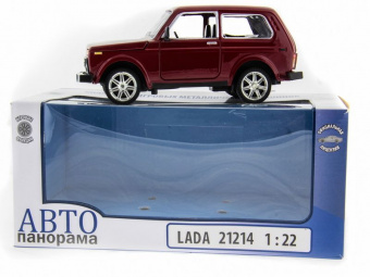 Машина ''АВТОПАНОРАМА'' ВАЗ 2121 бордовая,1/22, инерция, Pull Bаck механизм, в/к 10*12*22 cм