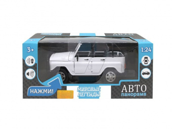 Машина ''АВТОПАНОРАМА'' УАЗ-469, 1/24, белый, свет, звук, инерция, в/к 22*12*11 см