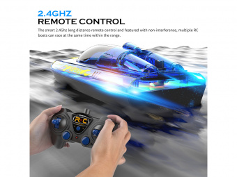 Радиоуправляемый катер Flytec V555 (голубой) с подсветкой 2.4G RTR